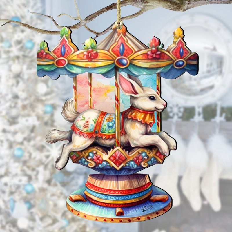 Ornement en bois Carousel Bunny par G. Debrekht