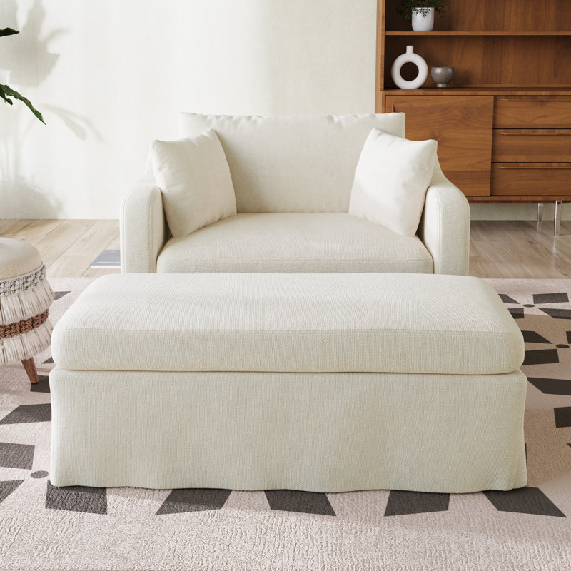 Chaise d'appoint moderne 43,9 po, canapé simple rembourré avec coussins et banc repose-pieds, Beige