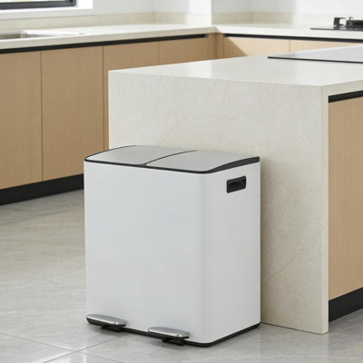 Poubelle 40L à deux compartiments, poubelle de recyclage de cuisine en acier inoxydable avec couvercle, poubelle à contrôle en douceur des odeurs, poubelle résistante aux empreintes digitales avec 2 seaux intérieurs amovibles