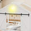 Cadre de lit simple de style maison de campagne avec porte de grange coulissante, ampoule, escaliers et tiroirs de rangement, blanc-133584748-133584750