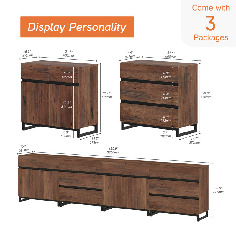 Modern 4-In-1 Multifunctional Sideboard Buffet Cabinet With Adjustable Shelves And 6 Drawers, Coffee Bar And Storage Cabinet For Living Room And Kitchen,