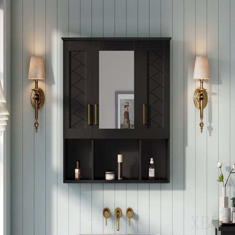 Armoire à pharmacie murale 35 po 2 en 1 avec tablettes réglables et portes à fermeture douce, miroir haute définition avec rangement pour meuble-lavabo de salle de bain