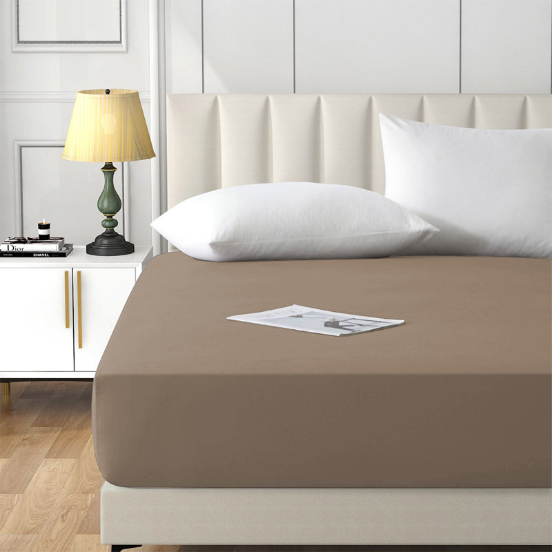 Brushed Microfiber 40cm Deep Fitted Bed Sheet, Double (4'6), Beige