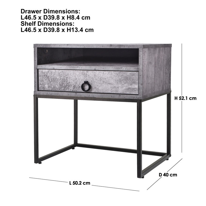 Homas 50.2cm W Particle Board / Chipboard Bedside Table, Iron Slate