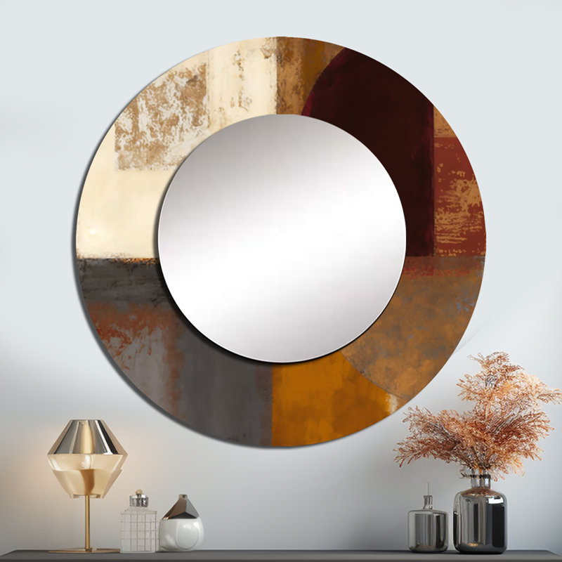 Octaviana chocolat brun élémentaire V - grand miroir abstrait, décor de miroir mural unique moderne, art imprimé en métal