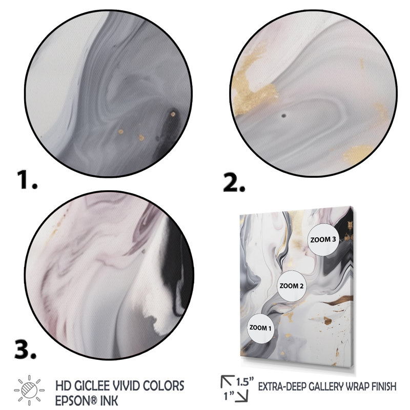 Blanc et gris ondulations de pierre I - art mural abstrait en marbre, H 32 po x l 24 po x P 1 po, Cadre flottant noir