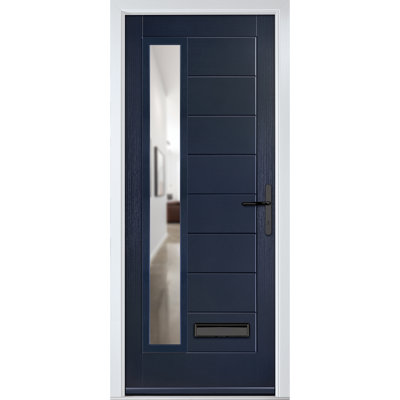 Crystal GRP Front door Monza Right Slate Grey 920mm x 2090mm Open in Right hand Clear Glass