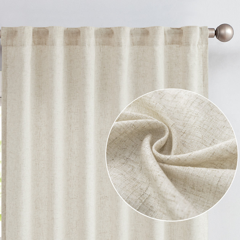 Linen Blend Solid Color Rod Pocket Curtains, Beige, 50" W x 84" L