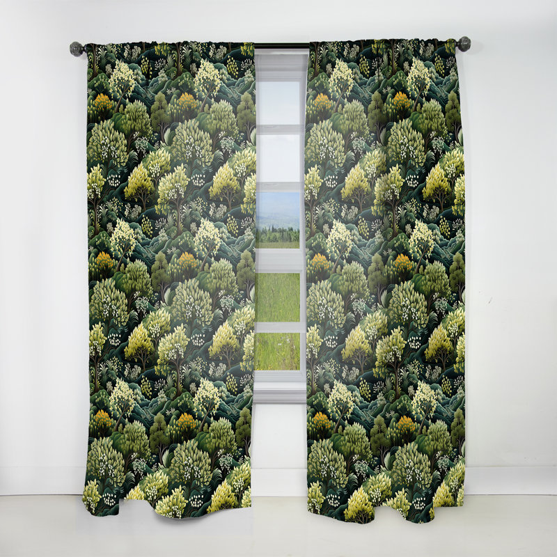 Motif botanique vert forêt IV - Rideau bohémien - Velours obscurcissant - 1 panneau, L 52 po x L 95 po