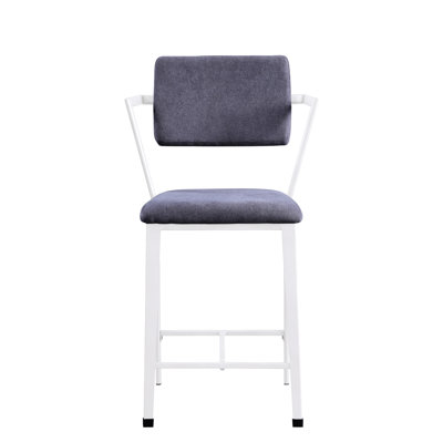 White Finish Counter Height Chair Of 2 Featuring Cargo Gray Fabric, High Back, Stationary Seat, Fabric Padded Seat Cushion, Metal Frame With Open Back And Legs, 23.32 Inches Product Width 2, Depth 23