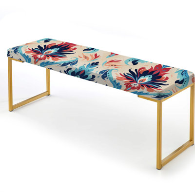 Red And Blue Tribal Ikat Harmony - Ikat Upholstered Gold Bench