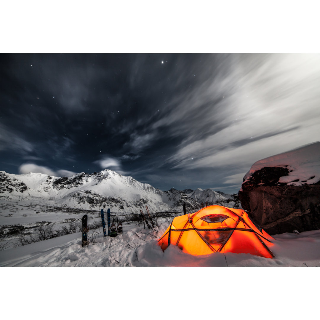 Leinwandbild Tent Among Winter Mountains