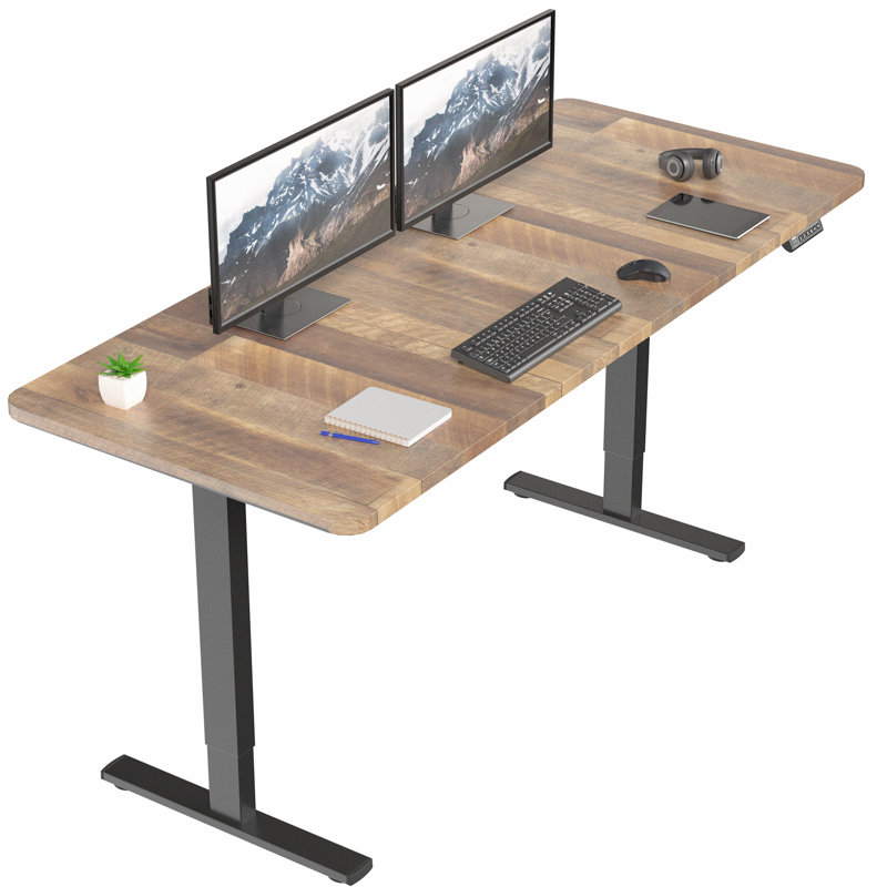 Vivo Electric Stand Up Desk, Reclaimed Wood, 70.9" W, Black