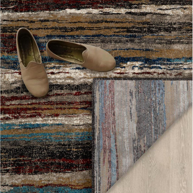 Tapis rayé brun / vert, Rectangle 5 pi x 7 pi
