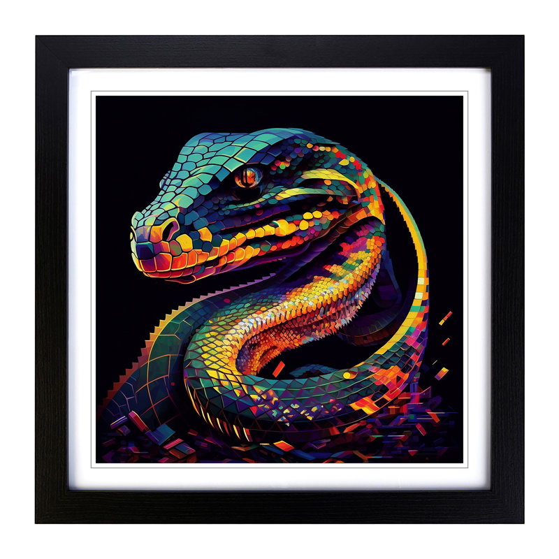 Snake Glitch No.1 - Single Picture Frame Print on Wood, Black
