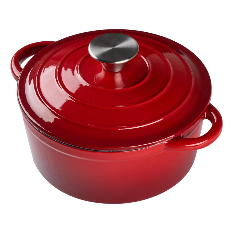 Living And Home Cast Iron Round Dutch Oven, Red, 5 litres