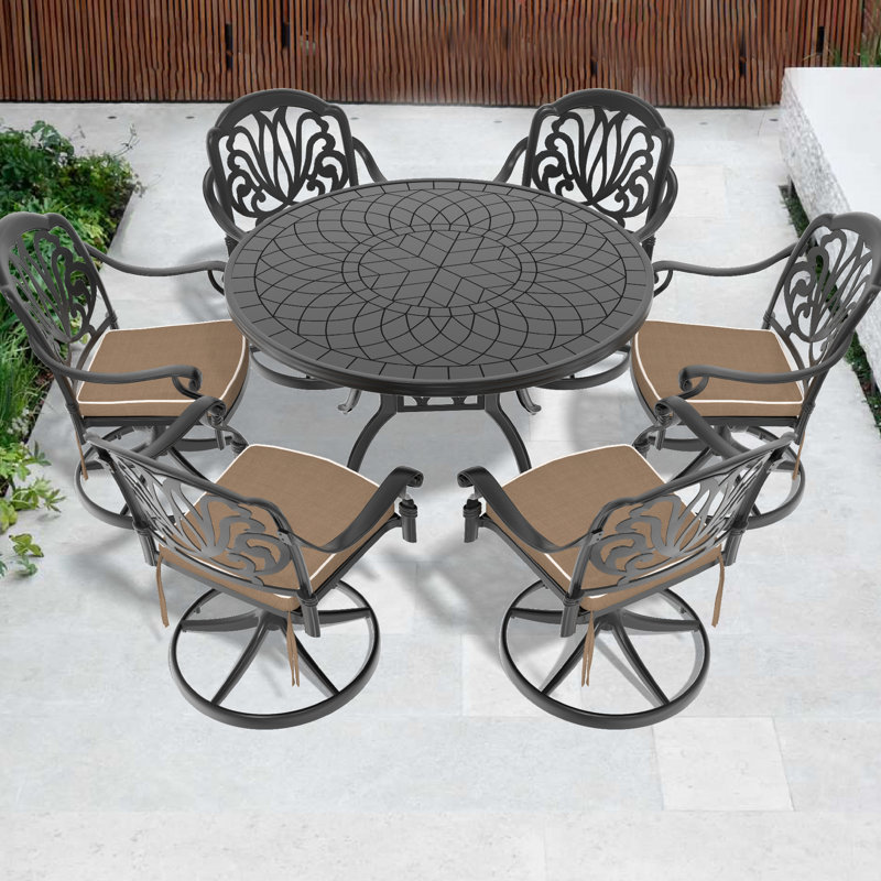 Ensemble de 7 chaises de patio pivotantes en fonte d'aluminium: table de 47,24 po, structure noire, facile à assembler