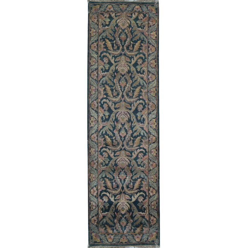 Hand-Knotted High-Quality Green and Green Runner