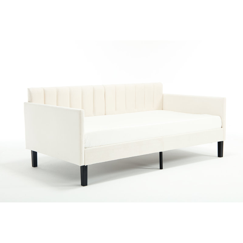 Lit de jour beige moderne avec structure en métal pour lit simple en velours
