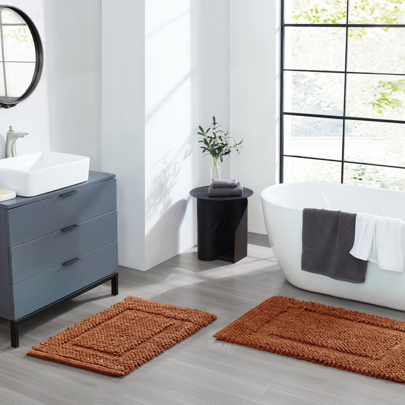 Payten Classic Cotton Bath Mat, Rust, Set of 2 - 17" W x 24"L / 20"W x 32"L