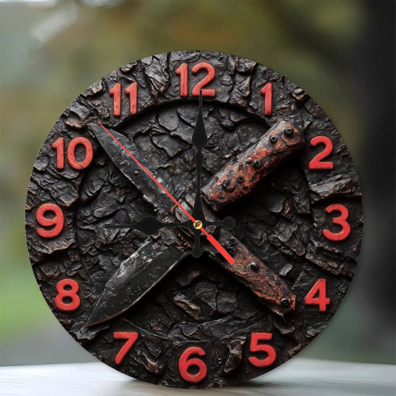 Horloge couteaux rouillés - chiffres rouges