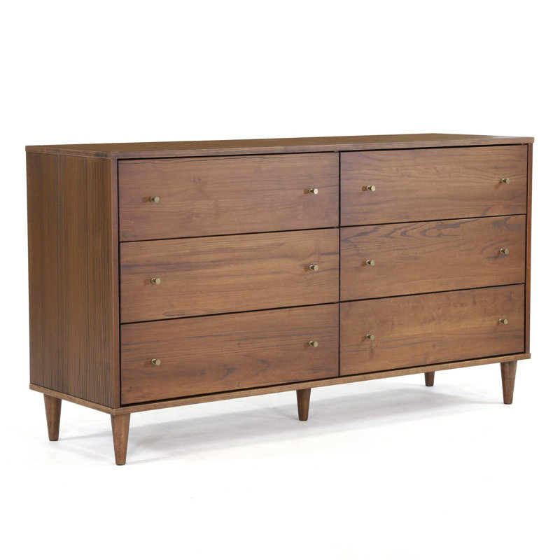 Mid Century 6-Drawer Dresser, Brushed Walnut