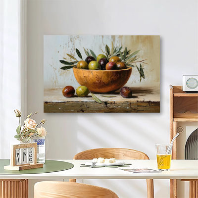 Nature morte, art des olives vertes fraîches, impression botanique sur toile tendue pour grand salon et chambre à coucher