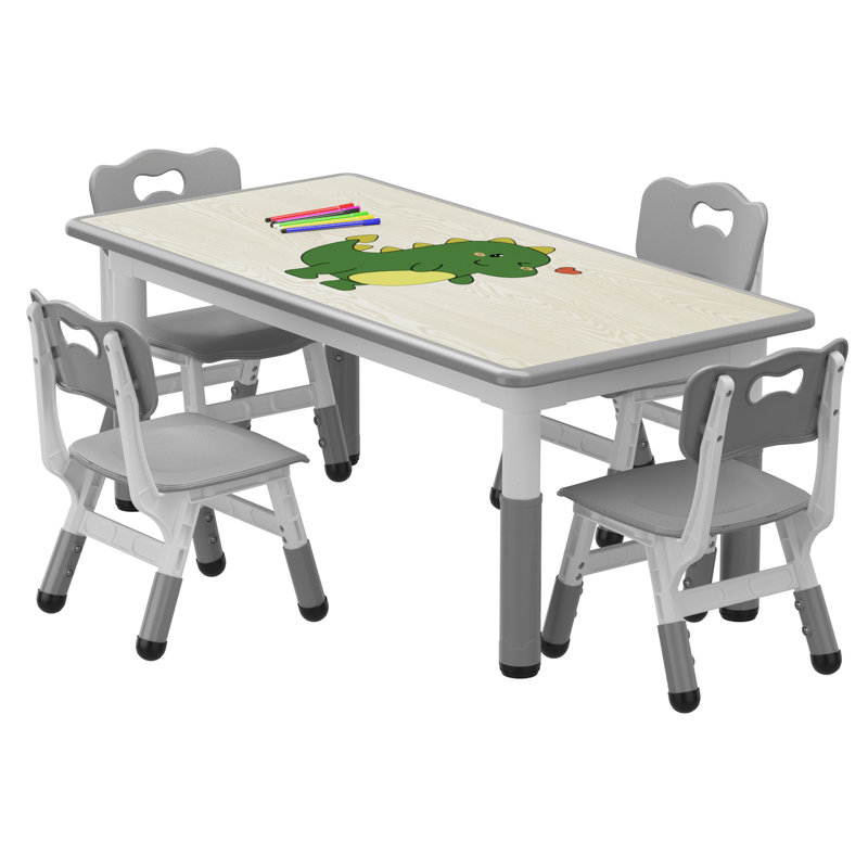 Ensemble de table et 4 chaises pour enfants avec bureau de style graffiti, table pour tout-petit à hauteur réglable et chaises pour lire, dessiner