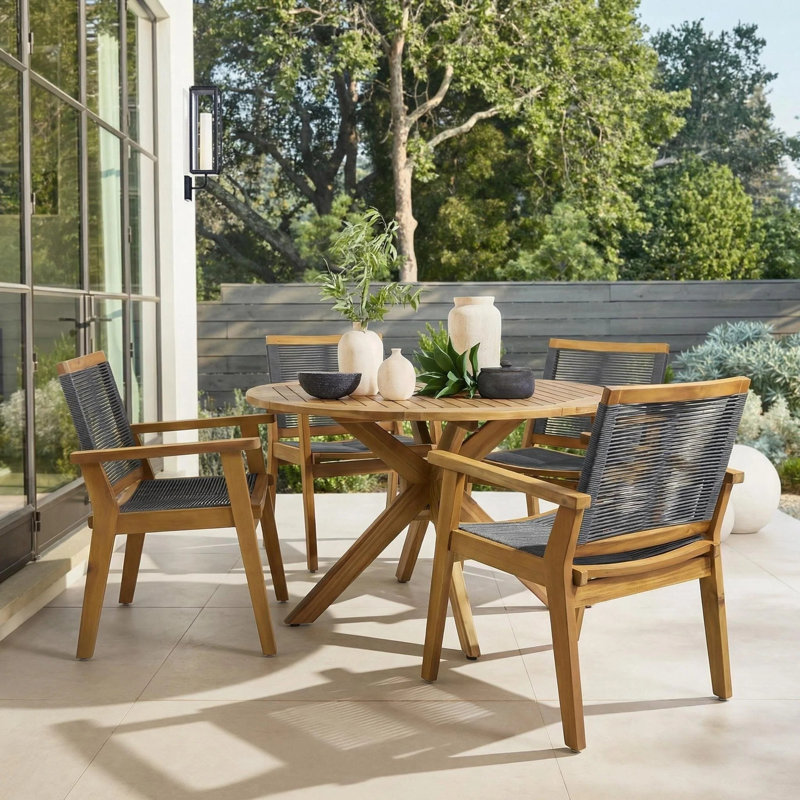 Natalia 4 - Person Acacia Patio Dining Set with Round Table