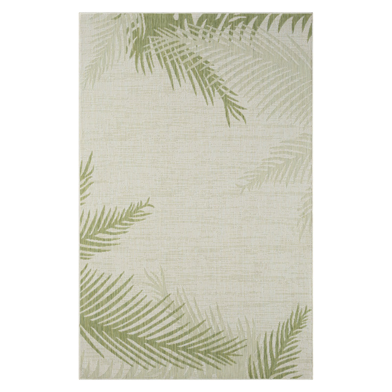 Tapis intérieur / extérieur à motif floral vert / beige Weilers, Rectangle 1 pi 10 po x 3 pi