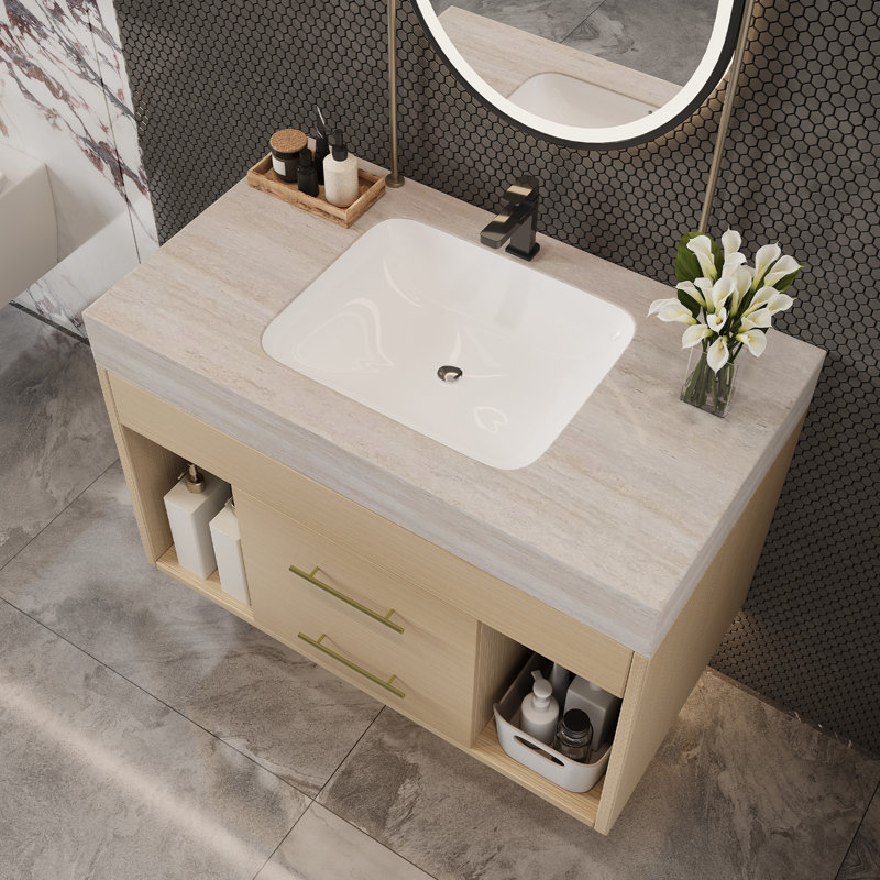 Meubles-lavabos modernes (doit inclure le meuble-lavabo et le lavabo), petite salle de bain avec rangement en bois