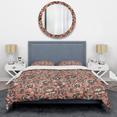 Brown Floral - Floral Duvet Cover Set - Microfiber Polyester