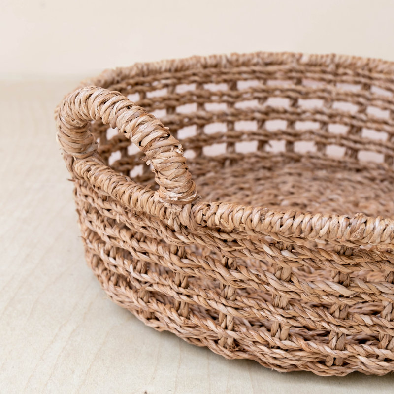 Open Weave Round Tray with Handles