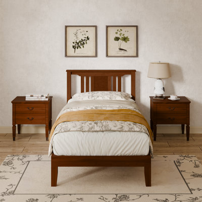  Modern Solid Wood Platform Bed Frame with Headboard, Brown
