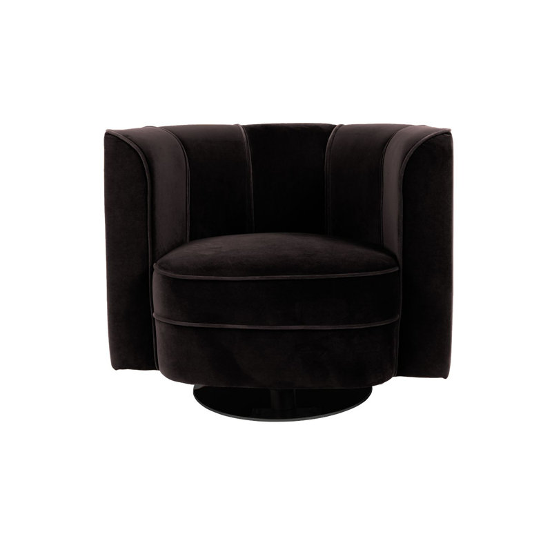 Flower Swivel Barrel Chair, Black Velvet