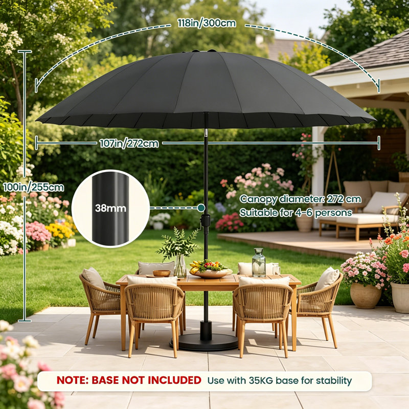 272cm Tilt Beach Parasol, Grey