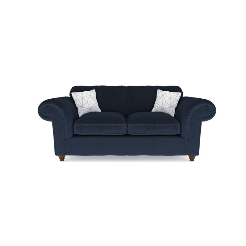 Windsor 2 Seater Velvet Sofa, Midnight, Dark Brown Wood