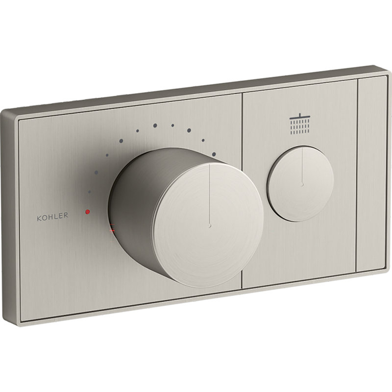 Anthem One-Outlet Thermostatic Valve Control Panel With Recessed Push-Button, Silver