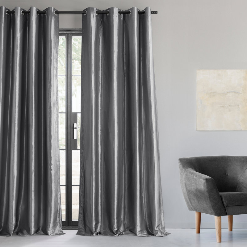 Onecre Grommet Faux Silk Blackout Curtains - Single Panel Drapes (1 Panel), 50"W x 108"L, Platinum
