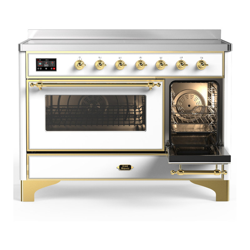 Cuisinière à induction de 48 pouces avec 6 éléments à induction en blanc Majestic III Series (garniture laiton), Blanc