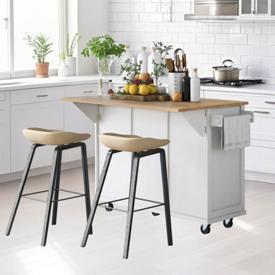 Rolling Kitchen Island Cart with Drawer and Storage Cabinets