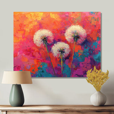 Neon Dandelion Burst In Bright Neon Pop Art II - Décoration murale pissenlit en métal