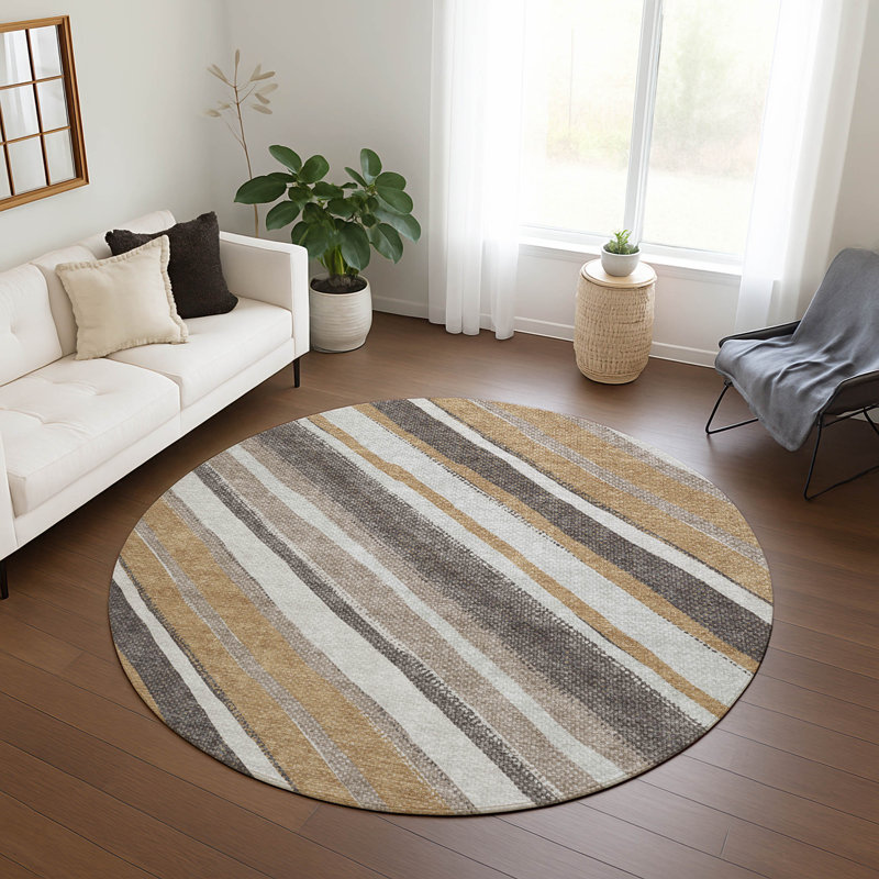 Machine Washable Indoor/Outdoor Jenning ACN2282 Stripes Rug, Round 8'