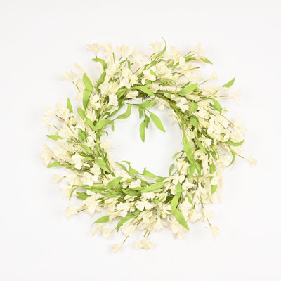 22" Artificial Farmhouse Spring Summer Greenery Grass Forsythia Berry Floral Wreath For Front Door
