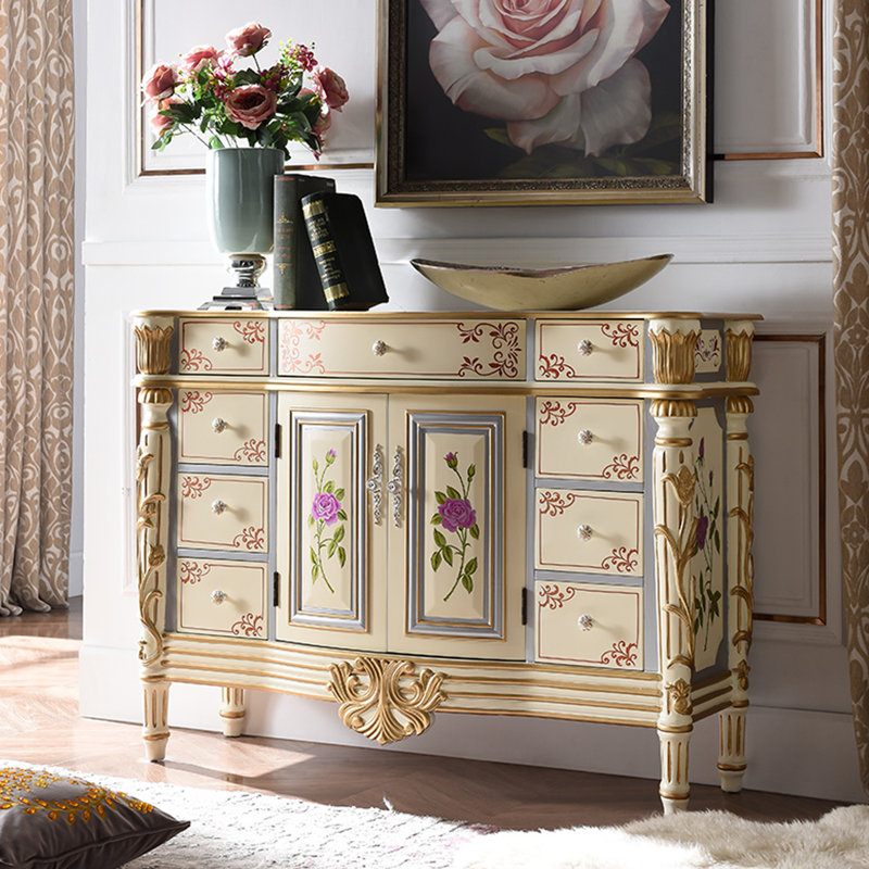 European Hand-Painted Accent Cabinet Sideboard