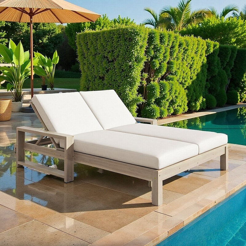 Méridienne double à dossier réglable UnaFlora, meubles de patio en bois d'acacia pour l'extérieur, Gris