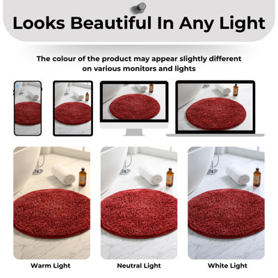 Better Trends 100% Polyester Bath Rug, Non-Slip TPR Backing 24" Round Bathroom Mat, Ultra-Soft Quick-Dry Machine Washable Absorbent Rug, Red