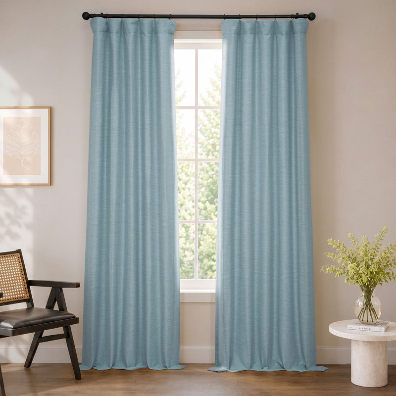 Rideaux obscurcissants en lin synthétique pour chambre et salon Bellino (1 panneau), Bleu golf, L 50 po x L 84 po