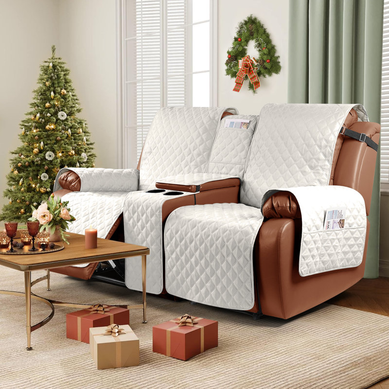 Housses pour causeuse inclinable avec console Kyrstie, Mélange de polyester beige