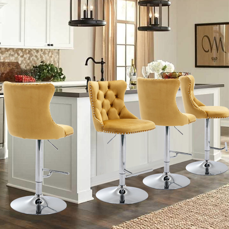 360°Swivel Bar Stools with Sliver Base, Gold